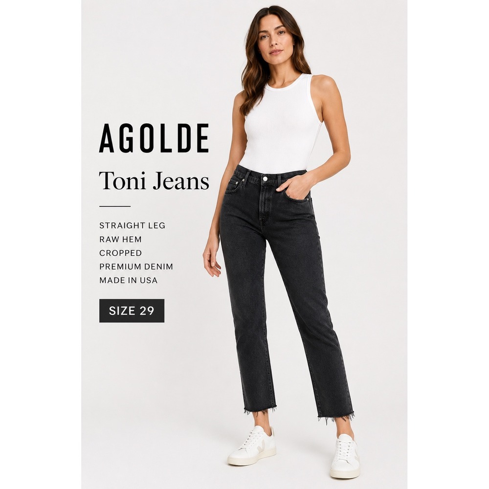 AGOLDE Toni Jeans 29 Black Straight Leg Raw Hem Cropped Premium Denim Luxury